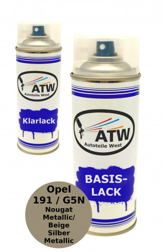 Autolack für Opel 191 / G5N Nougat Metallic / Beige Silber Metallic+400ml Klarlack Set